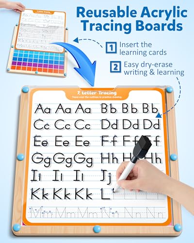 Coogam Handwriting Hundred Board Math Manipulative Wooden Montessori 1100 Number Toys Alphabet Writing Practice for Preschool Educational Activity Fine Motor Learning Game for Kids Age 38 - Image 5