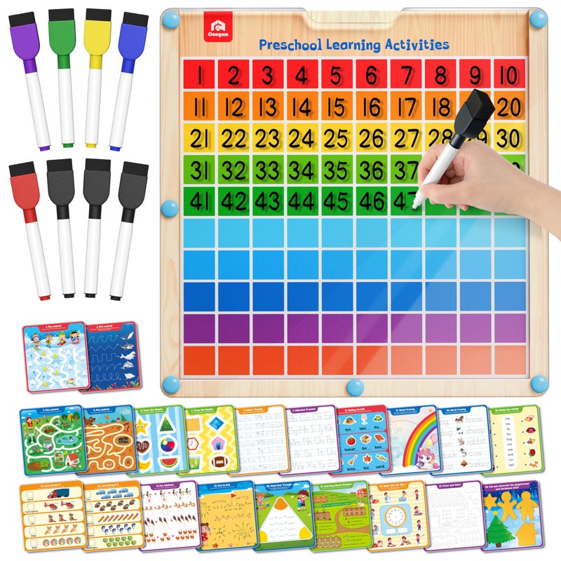 Coogam Handwriting Hundred Board Math Manipulative Wooden Montessori 1100 Number Toys Alphabet Writing Practice for Preschool Educational Activity Fine Motor Learning Game for Kids Age 38 - Image 3