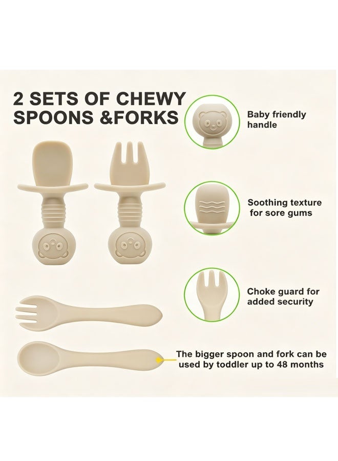 Beauenty Silicone Baby Feeding Set | Baby Led Weaning Supplies Includes Suction Bowls and Divided Plates, Adjustable Bib, Baby Utensils Spoons and Forks,Cup | Baby Feeding Essentials - Image 4