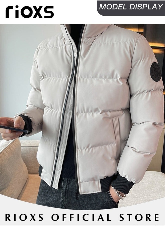 RIOXS - Men's Casual Winter Down Cotton Jacket Warm & Lightweight Puffer Coat with Standing Collar and Slim Fit Windproof Outdoor Jacket with Zip - Image 1