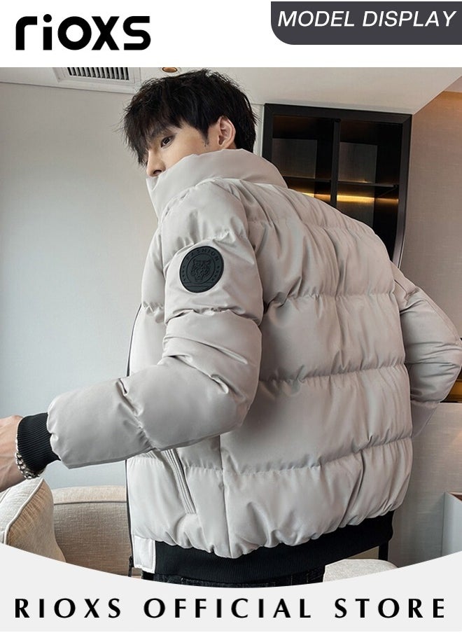 RIOXS - Men's Casual Winter Down Cotton Jacket Warm & Lightweight Puffer Coat with Standing Collar and Slim Fit Windproof Outdoor Jacket with Zip - Image 1