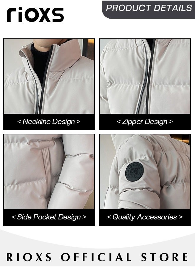 RIOXS - Men's Casual Winter Down Cotton Jacket Warm & Lightweight Puffer Coat with Standing Collar and Slim Fit Windproof Outdoor Jacket with Zip - Image 1