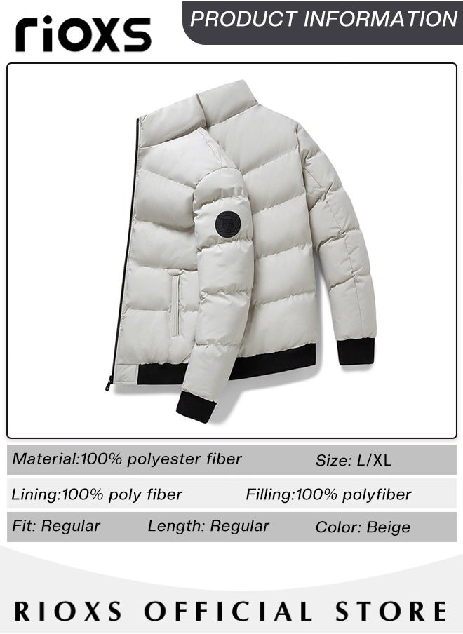 RIOXS - Men's Casual Winter Down Cotton Jacket Warm & Lightweight Puffer Coat with Standing Collar and Slim Fit Windproof Outdoor Jacket with Zip - Image 1