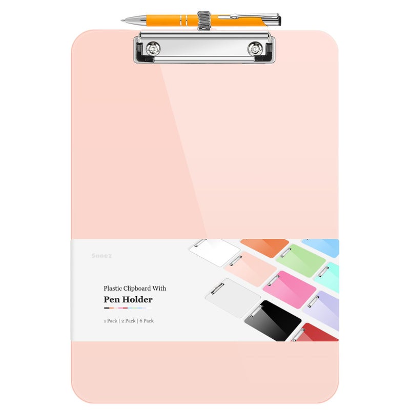 Sooez Clipboards with Pen Holder, Plastic Clip Boards with Low Profile Clip, Hangable Nursing Clipboards Coaches Clipboards, Document Holder Smooth Writing for Office & School, Letter Size - Image 1