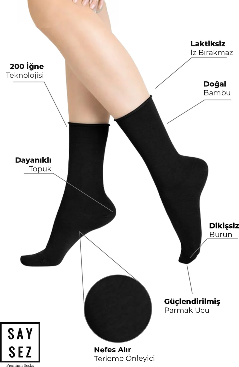 Saysez Bamboo Women's Rubberless Black-White-Grey Melange Socket Seamless Premium Socks 3 Pack / Leave No Mark-No Squeezing Socks