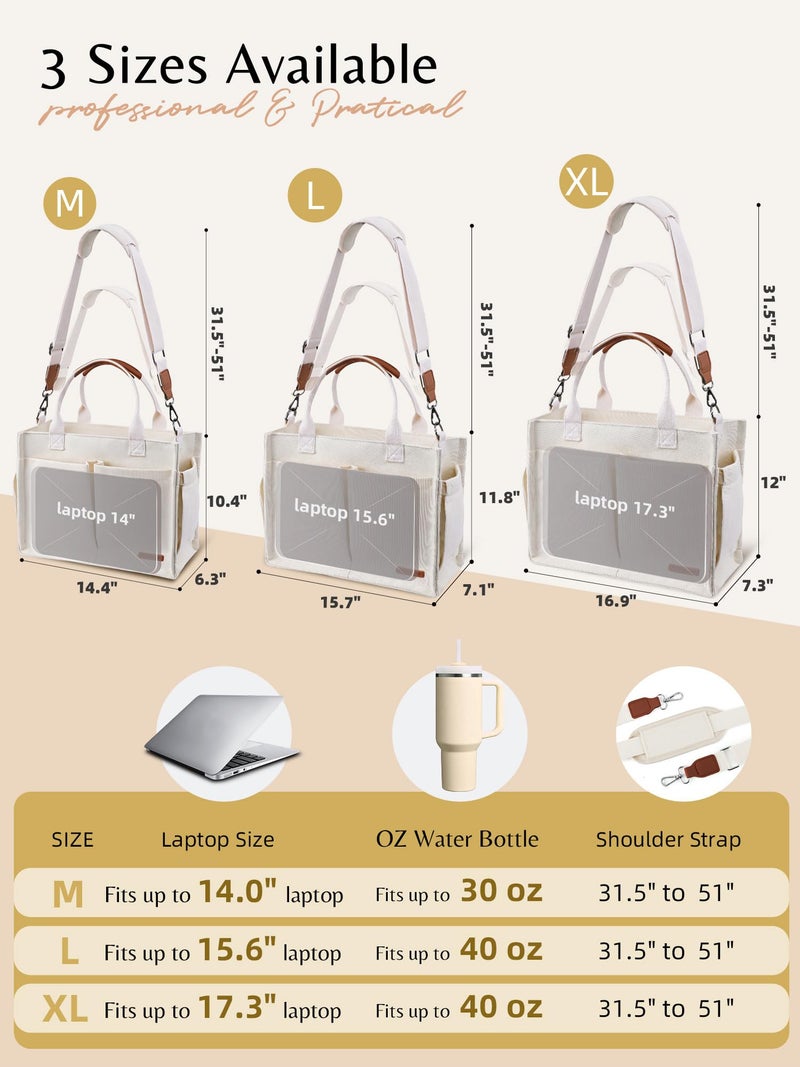 BESBESME Canvas Tote Bag for Women with Zipper, Compartments & Luggage Sleeve, Work and College Crossbody Bag, Adjustable Strap, Laptop Purse for Teacher, Nurse, Travel, Bible Study, Beige M - Image 4