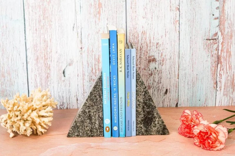 AD ARTS Indian Essence by AD Arts Decorative Book Stoppers with NonSkid Bottom Handcrafted Solid Marble Bookshelf Decor Grey  - Image 1