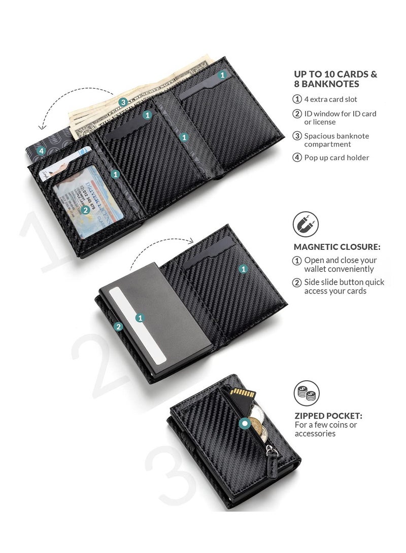 Card Holder Wallet with Coin Pocket Magnetic Closure Pop Up Cards, With ID Window Leather Wallet for Cash & Credit Cards, Slim Business Credit Card Wallet with Money Pocket for Men - Image 2