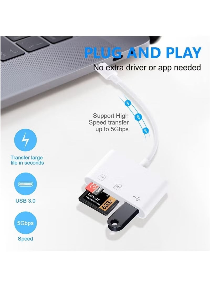 Multifunctional 3-in-1 USB C SD Card Reader,Type-C Card Reader for USB C Device ,TF Card Adapter Support Dual Read and Write(White 3.0)  - Image 3