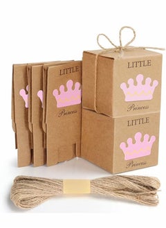 50 Pcs Little Princess Baby Shower Party Favor Boxes,Baby Shower Favors for Guests with 50 Pcs Twine Bow,Rustic Kraft Paper Candy Bag Gift Boxes for Birthday Baby Shower Decoration