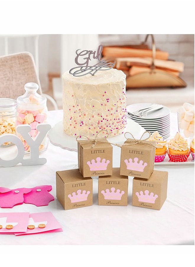 Generic - 50 Pcs Little Princess Baby Shower Party Favor Boxes,Baby Shower Favors for Guests with 50 Pcs Twine Bow,Rustic Kraft Paper Candy Bag Gift Boxes for Birthday Baby Shower Decoration - Image 1