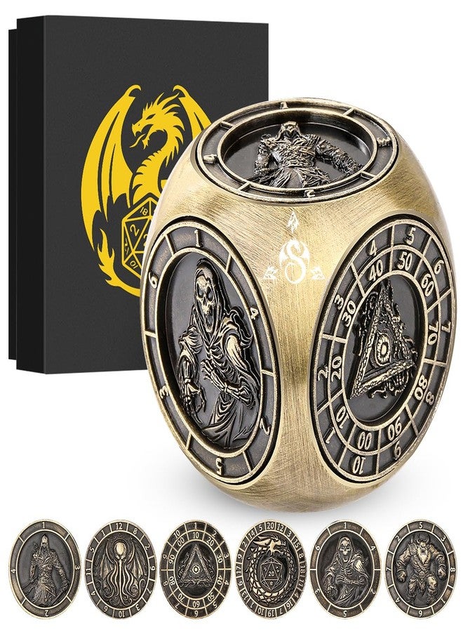 DND DADO DND Fingertip Dice Spinner, Polyhedral Rotating Game Dice, Metal Dice Set with 3D Pattern for DND Gifts with Dragon Logo Gift Box, Role Playing Board Game Accessories, Bronze - Image 1