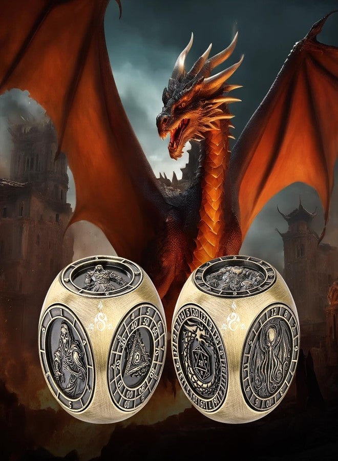 DND DADO DND Fingertip Dice Spinner, Polyhedral Rotating Game Dice, Metal Dice Set with 3D Pattern for DND Gifts with Dragon Logo Gift Box, Role Playing Board Game Accessories, Bronze - Image 5