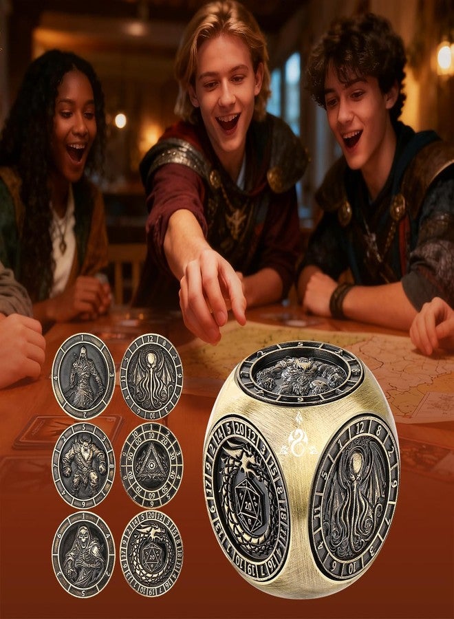 DND DADO DND Fingertip Dice Spinner, Polyhedral Rotating Game Dice, Metal Dice Set with 3D Pattern for DND Gifts with Dragon Logo Gift Box, Role Playing Board Game Accessories, Bronze - Image 2