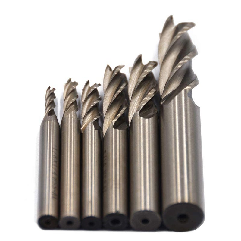 Oudtinx 1/8" 3/16" 1/4" 5/16" 3/8" 1/2" high Speed Steel HSS 4 Flute Straight End Mill Cutter Set of 6 - Image 1