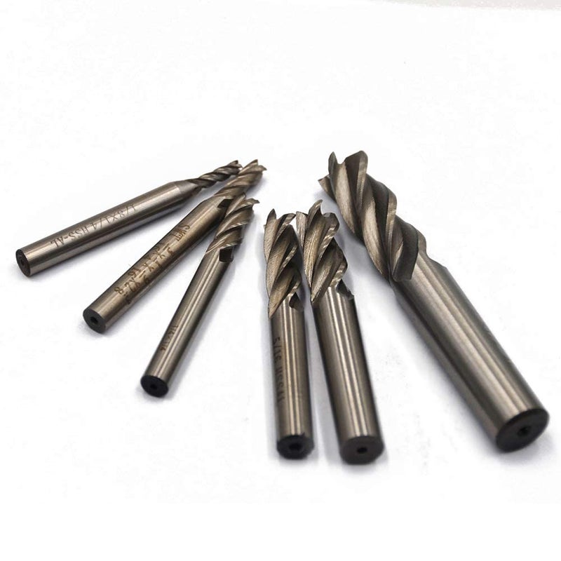 Oudtinx 1/8" 3/16" 1/4" 5/16" 3/8" 1/2" high Speed Steel HSS 4 Flute Straight End Mill Cutter Set of 6 - Image 2