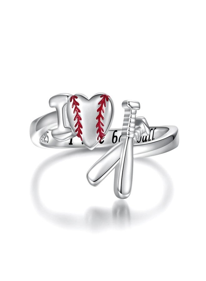 Sariel 925 Sterling Silver I Love Baseball Rings for Women Sport Jewelry Gifts for Baseball Lovers Mom - Image 1