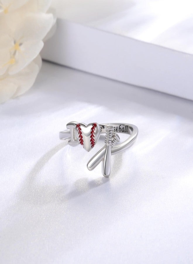 Sariel 925 Sterling Silver I Love Baseball Rings for Women Sport Jewelry Gifts for Baseball Lovers Mom - Image 2