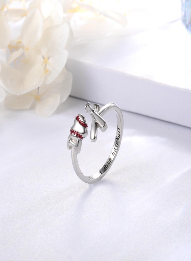 Sariel 925 Sterling Silver I Love Baseball Rings for Women Sport Jewelry Gifts for Baseball Lovers Mom - Image 3