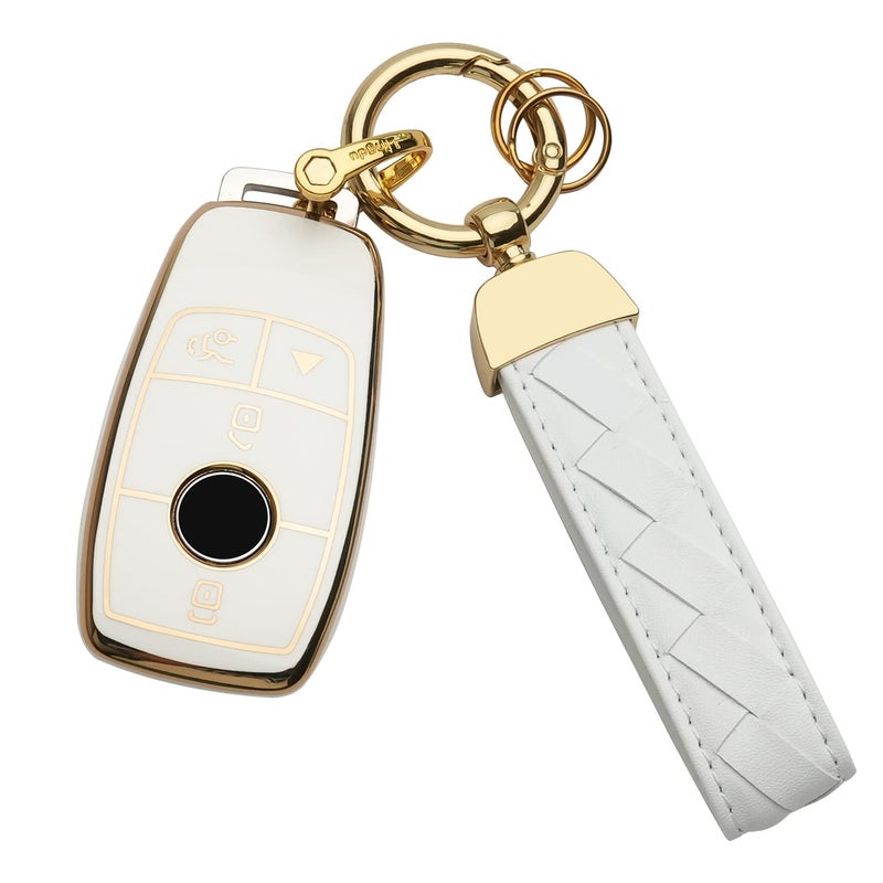 Bqepe for Mercedes Benz Key fob Cover Keychain Fit for Mercedes Benz 20192021 AClass CClass GClass 20172020 EClass SClass Smart Key Shell Case Ivory White