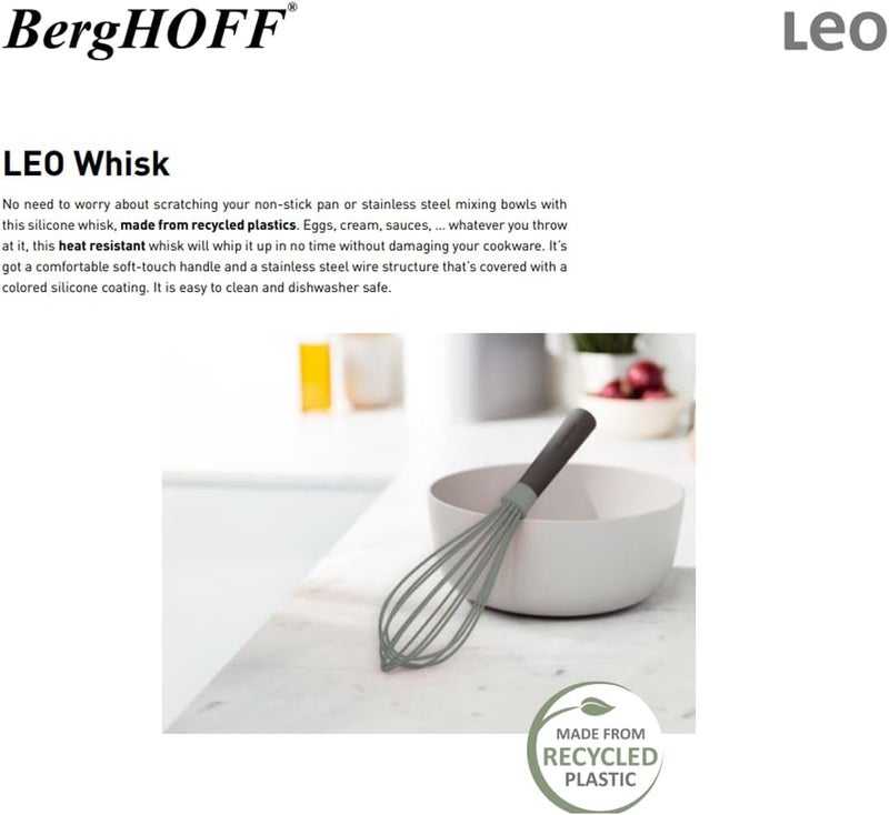 BergHOFF Balance Stainless Steel Whisk 11" for Kitchen with This Silicone Whisk, Made with Recycled Plastic, Easy to Use & Durable, Heat Resistant & Diswasher Safe - Image 3