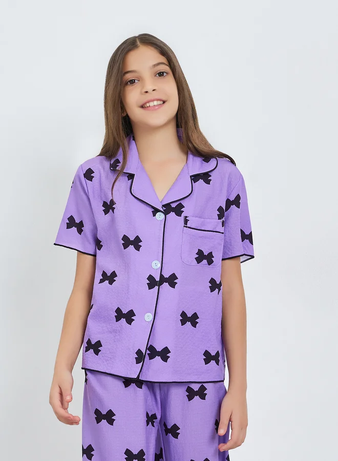Take Two Teen Girls Bow Print Shirt and Pyjama Set