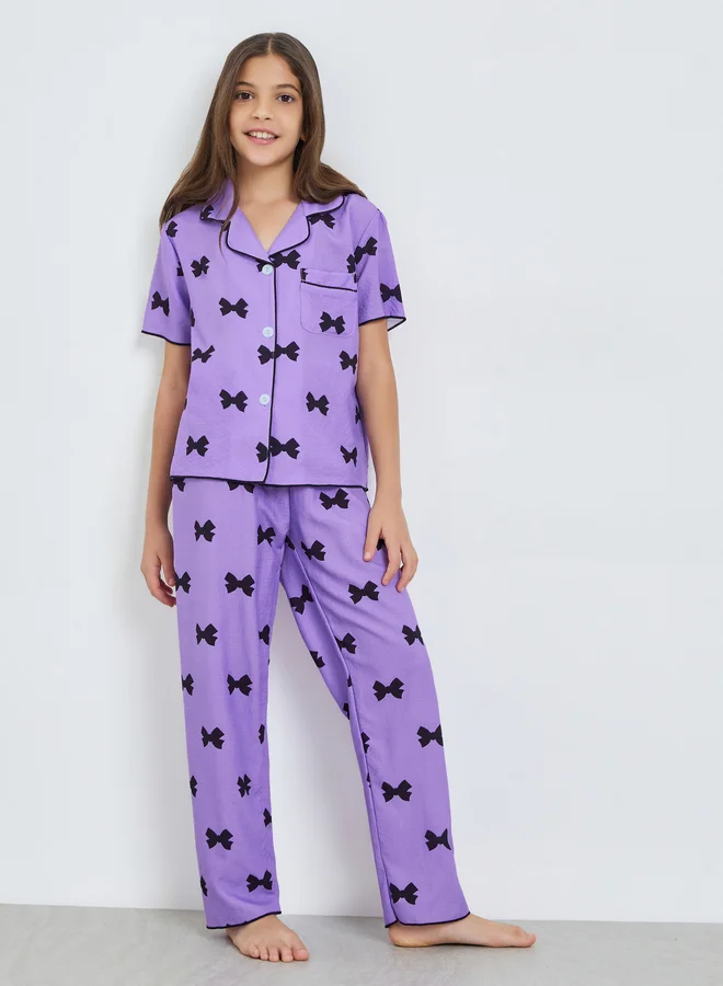 Take Two Teen Girls Bow Print Shirt and Pyjama Set