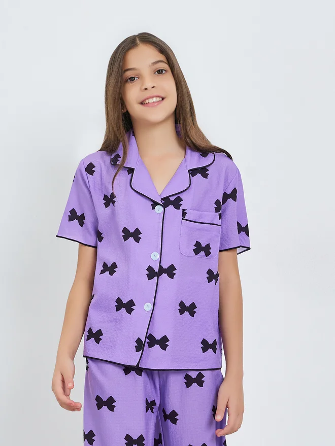Take Two Teen Girls Bow Print Shirt and Pyjama Set