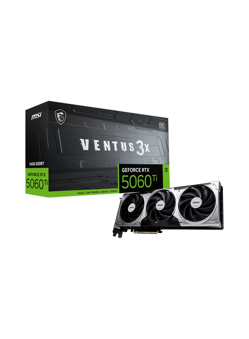 MSI GeForce RTX 5060 Ti 16GB VENTUS 3X OC Graphics Card, PCIe 5.0, 2497MHz Boost Clock, 28Gbps GDDR7, 3x DisplayPort 2.1, HDMI 2.1, 4K/8K Resolution, Ray Tracing, DLSS 4, NVIDIA Reflex, G-SYNC, 300W Power, 16-pin Connector, Cooling with TRI FROZR 4, Black | G506T-16V3C - Image 1