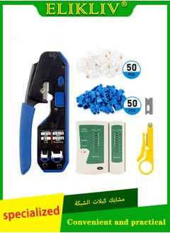 RJ45 Crimping Tool Kit Straight Through Crimper Ethernet RJ45 Crimping Tool Wire Stripper Crimper 8P All-in-one RJ45 Cat5e Cat6a Crimp Tool 6P RJ11/12 Telephone Connector with Cable Tester