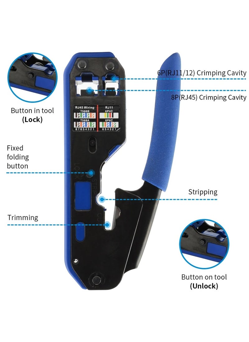 ELIKLIV - RJ45 Crimping Tool Kit Straight Through Crimper Ethernet RJ45 Crimping Tool Wire Stripper Crimper 8P All-in-one RJ45 Cat5e Cat6a Crimp Tool 6P RJ11/12 Telephone Connector with Cable Tester - Image 1