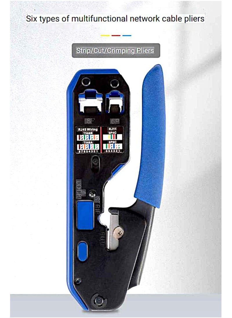 ELIKLIV - RJ45 Crimping Tool Kit Straight Through Crimper Ethernet RJ45 Crimping Tool Wire Stripper Crimper 8P All-in-one RJ45 Cat5e Cat6a Crimp Tool 6P RJ11/12 Telephone Connector with Cable Tester - Image 1