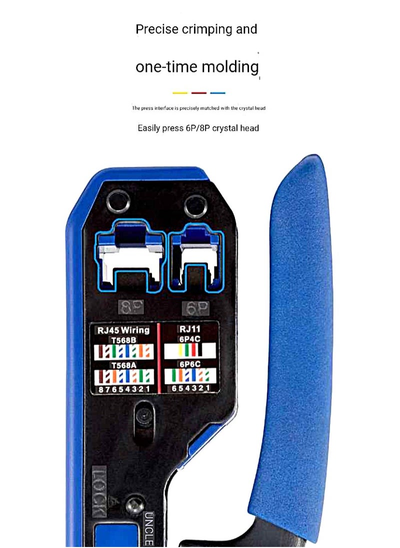 ELIKLIV - RJ45 Crimping Tool Kit Straight Through Crimper Ethernet RJ45 Crimping Tool Wire Stripper Crimper 8P All-in-one RJ45 Cat5e Cat6a Crimp Tool 6P RJ11/12 Telephone Connector with Cable Tester - Image 1