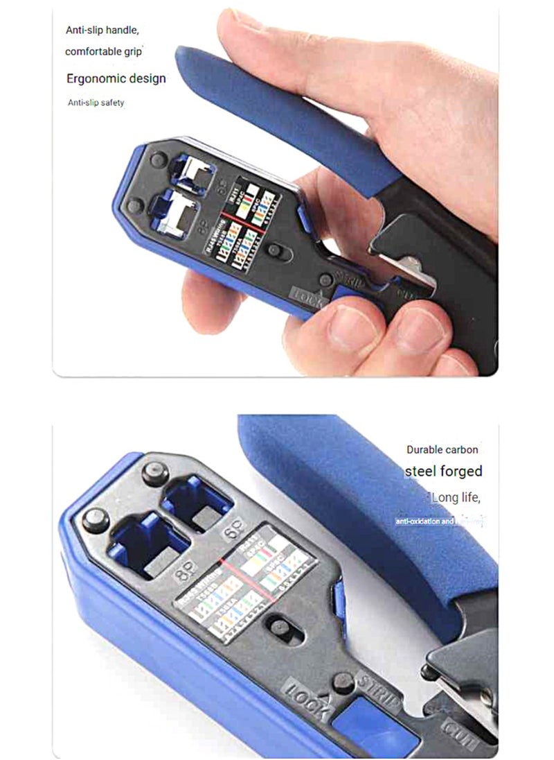 ELIKLIV - RJ45 Crimping Tool Kit Straight Through Crimper Ethernet RJ45 Crimping Tool Wire Stripper Crimper 8P All-in-one RJ45 Cat5e Cat6a Crimp Tool 6P RJ11/12 Telephone Connector with Cable Tester - Image 1