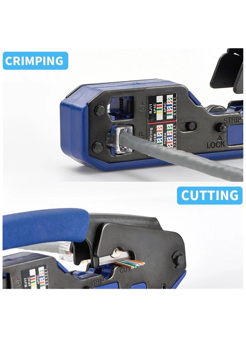 ELIKLIV - RJ45 Crimping Tool Kit Straight Through Crimper Ethernet RJ45 Crimping Tool Wire Stripper Crimper 8P All-in-one RJ45 Cat5e Cat6a Crimp Tool 6P RJ11/12 Telephone Connector with Cable Tester - Image 1