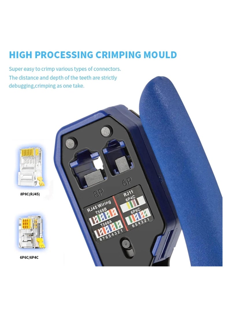 ELIKLIV - RJ45 Crimping Tool Kit Straight Through Crimper Ethernet RJ45 Crimping Tool Wire Stripper Crimper 8P All-in-one RJ45 Cat5e Cat6a Crimp Tool 6P RJ11/12 Telephone Connector with Cable Tester - Image 1