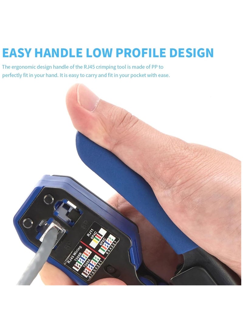 ELIKLIV - RJ45 Crimping Tool Kit Straight Through Crimper Ethernet RJ45 Crimping Tool Wire Stripper Crimper 8P All-in-one RJ45 Cat5e Cat6a Crimp Tool 6P RJ11/12 Telephone Connector with Cable Tester - Image 1