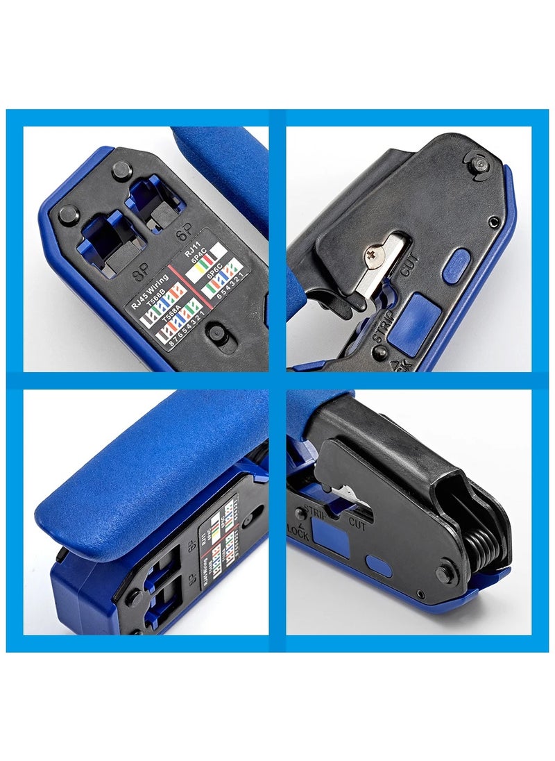 ELIKLIV - RJ45 Crimping Tool Kit Straight Through Crimper Ethernet RJ45 Crimping Tool Wire Stripper Crimper 8P All-in-one RJ45 Cat5e Cat6a Crimp Tool 6P RJ11/12 Telephone Connector with Cable Tester - Image 1