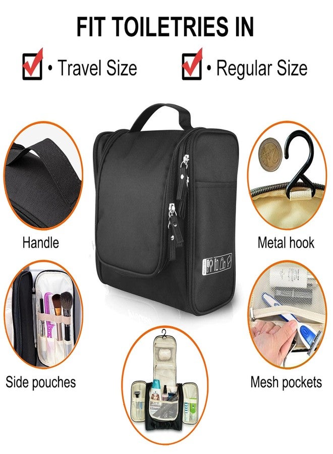 TS WITH TECHSUN Polyester Toiletry Cosmetic Makeup Bag For Women, Travel Organizer Waterproof Shower Wash Bag, Travel Kit Pack With Hanging Hook, Travel Essentials Pouch (Black), 5.7 Cm - Image 3