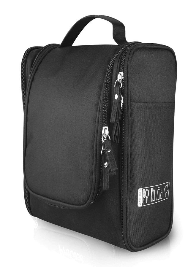 TS WITH TECHSUN Polyester Toiletry Cosmetic Makeup Bag For Women, Travel Organizer Waterproof Shower Wash Bag, Travel Kit Pack With Hanging Hook, Travel Essentials Pouch (Black), 5.7 Cm - Image 1