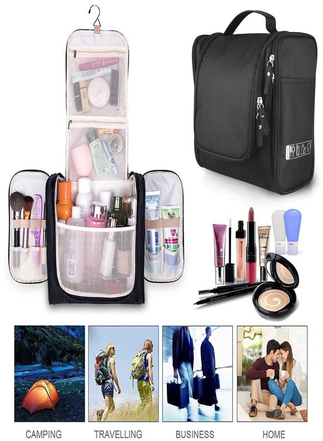 TS WITH TECHSUN Polyester Toiletry Cosmetic Makeup Bag For Women, Travel Organizer Waterproof Shower Wash Bag, Travel Kit Pack With Hanging Hook, Travel Essentials Pouch (Black), 5.7 Cm - Image 2