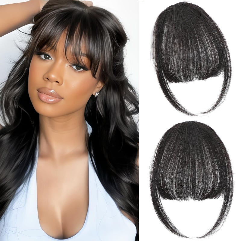 Cesomeey Clip in Bangs 100% Real Human Hair, Wispy Bangs Hair Clip, Fake Bang Fringe with Temples Hairpieces for Women Daily Wear (Natural Black, Wispy Bangs) - Image 1