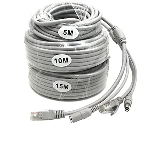 priaolker 10M/33FT Ethernet CCTV Cable, Cat 5 RJ45 + 2.1x5.5mm DC Power Cord, for CCTV Security Camera Surveillance System IP Camera NVR System Grey - (1Pcs) - Image 1