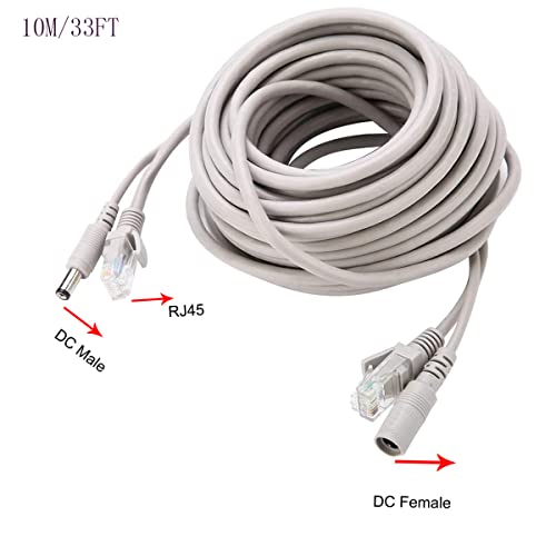priaolker 10M/33FT Ethernet CCTV Cable, Cat 5 RJ45 + 2.1x5.5mm DC Power Cord, for CCTV Security Camera Surveillance System IP Camera NVR System Grey - (1Pcs) - Image 2