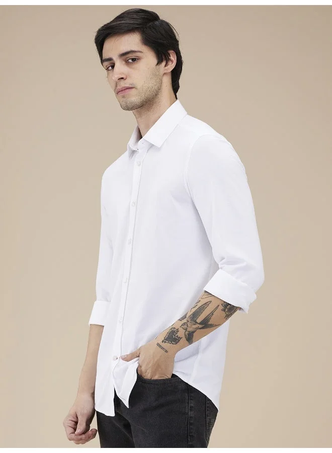 بيينغ هيومان Mens White Collared Long Sleeve Shirt