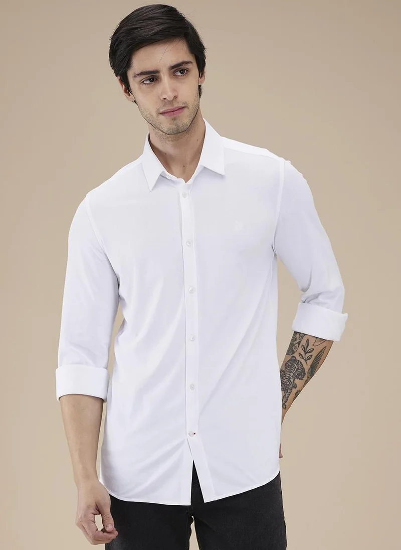 بيينغ هيومان Men Classic Spread Collar Solid Cotton Casual Shirt