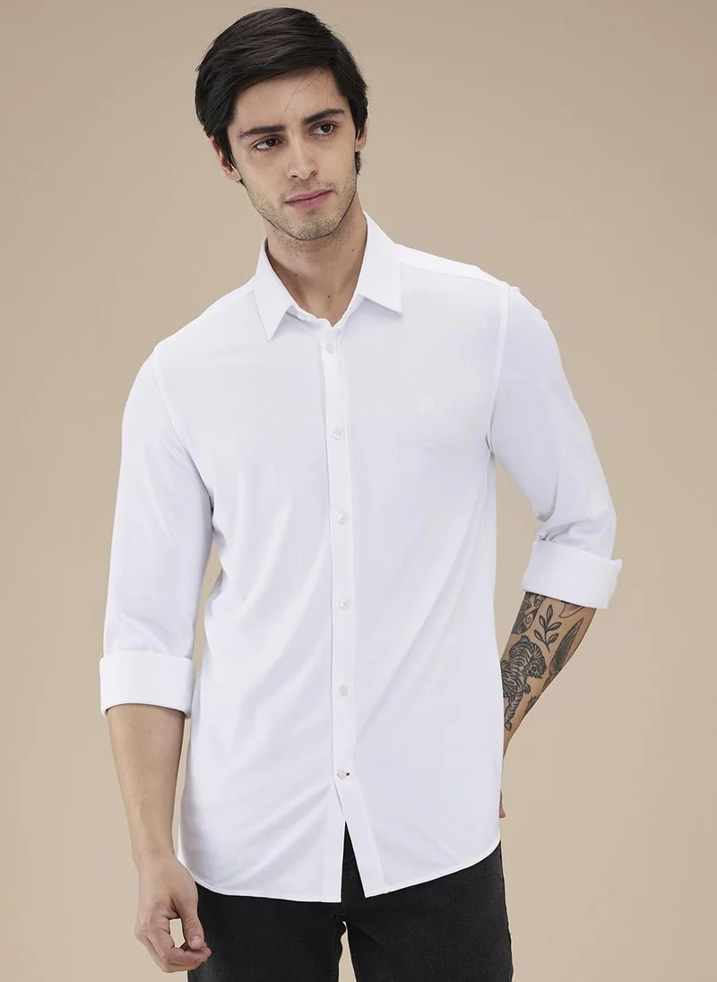 بيينغ هيومان Men Classic Spread Collar Solid Cotton Casual Shirt