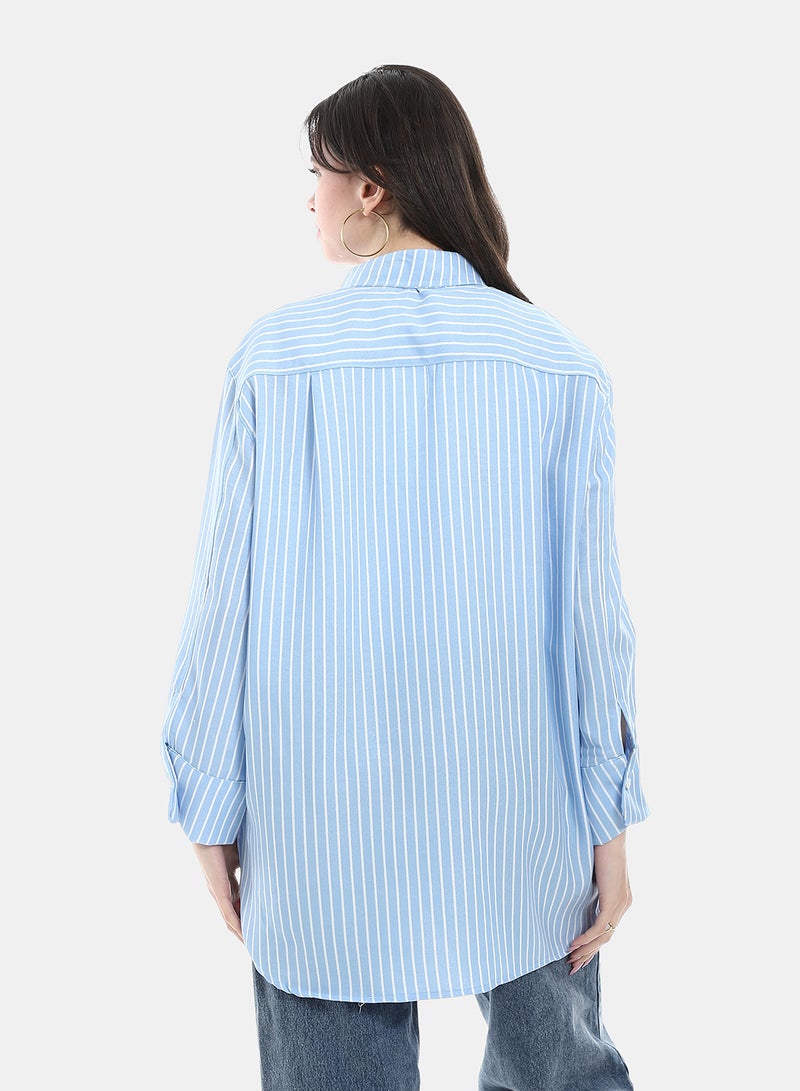 Andora Regular Fit Striped Shirt - Blue & White - Image 4