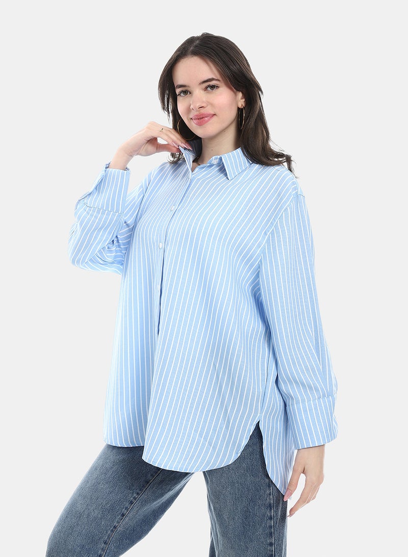 Andora Regular Fit Striped Shirt - Blue & White - Image 2
