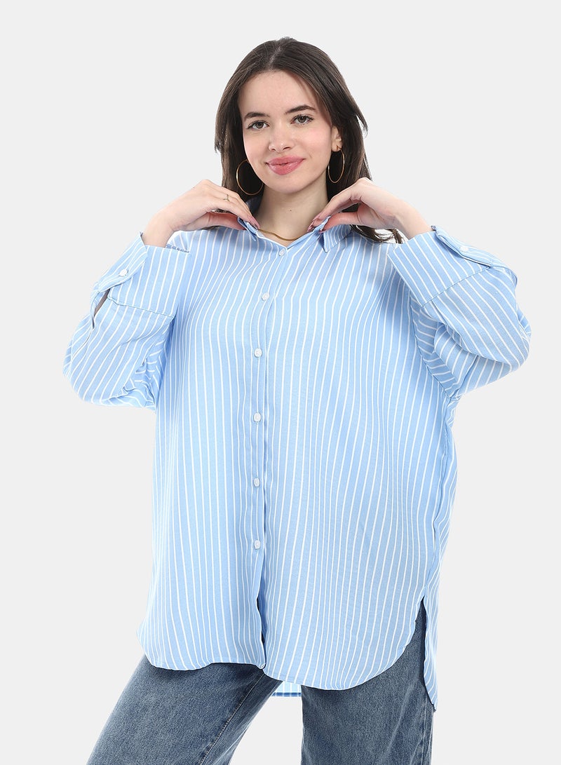 Andora Regular Fit Striped Shirt - Blue & White - Image 1